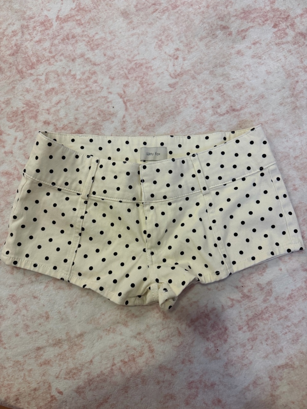 White Fox Boutique Cream Shorts with Black Polka Dots